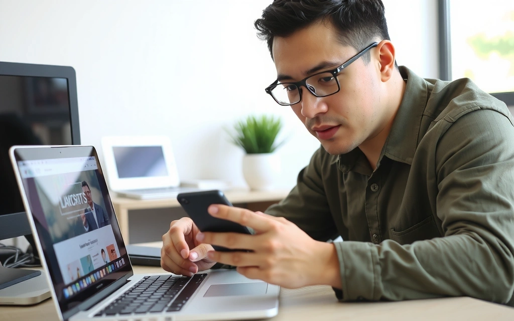Quality assurance engineer performing tests on various devices.